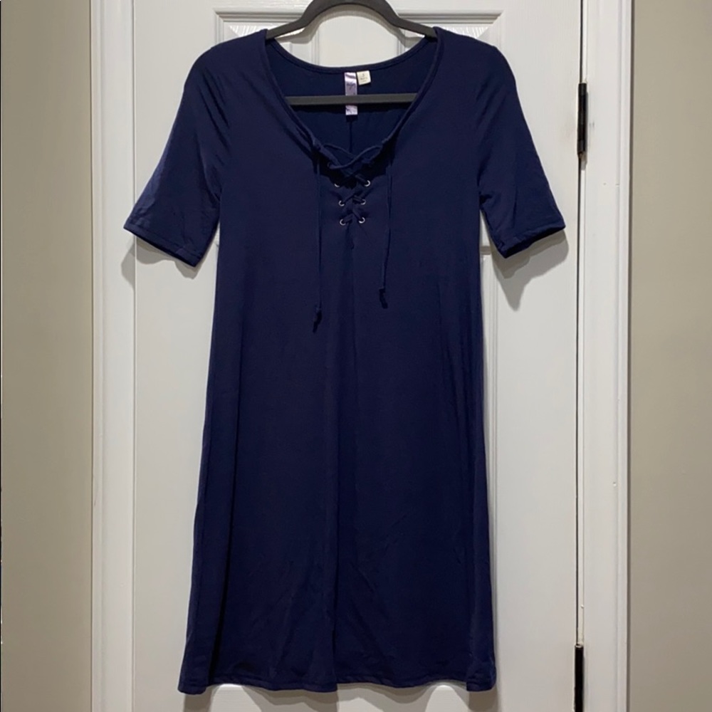 Navy Lace-up Front T-shirt Dress Francesca’s